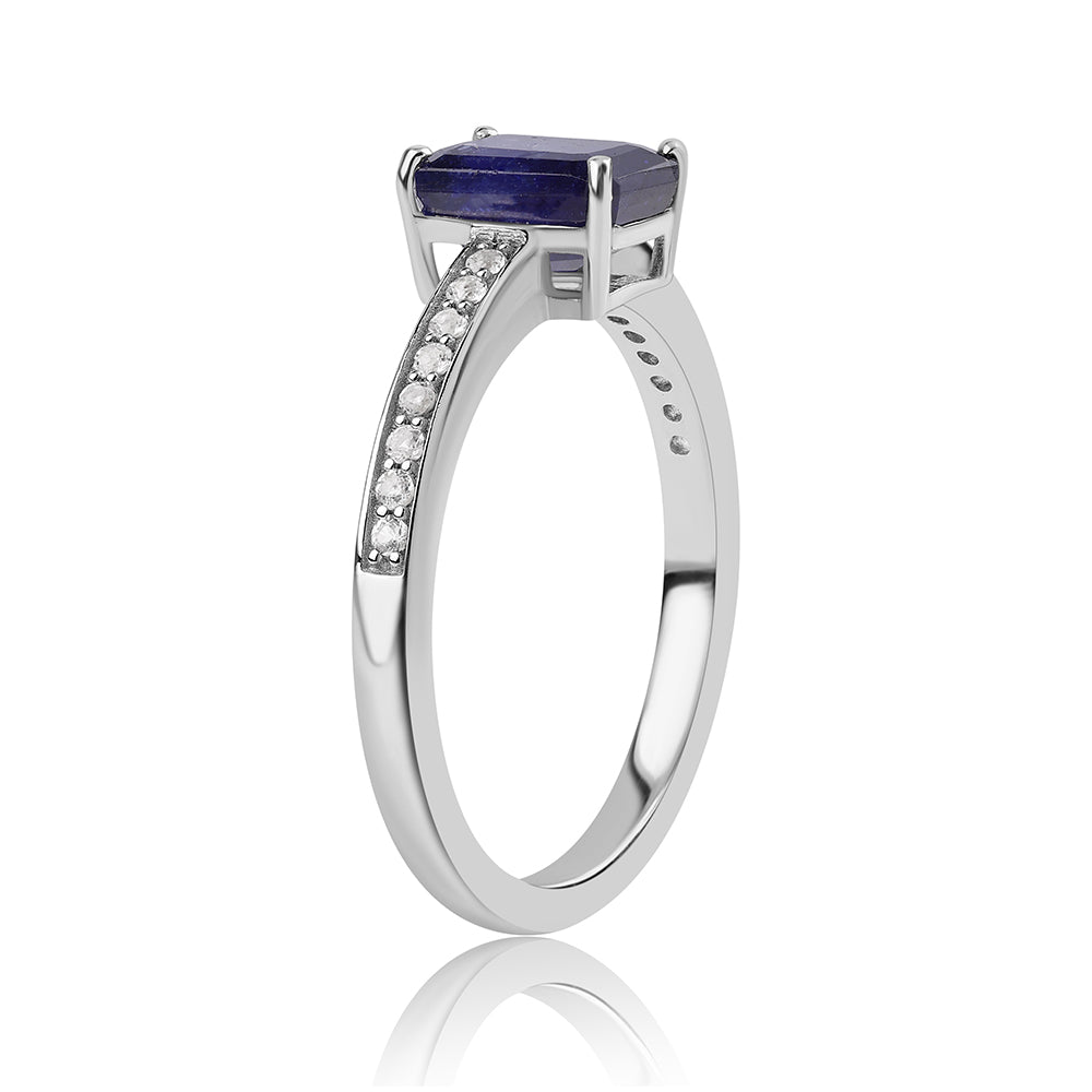 Anillo de Plata con Zafiro Azul Australiano y Topacio Blanco 3 