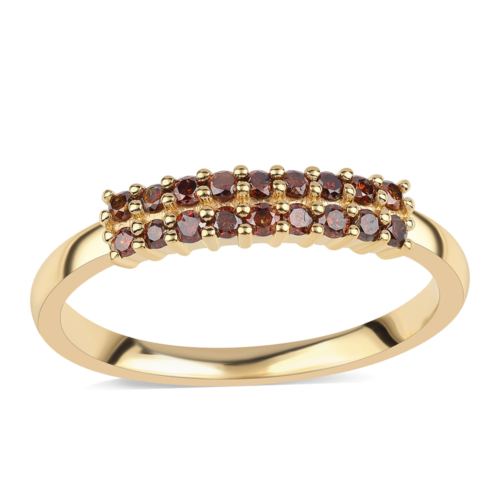 Anillo de Plata Bañada en Oro con Diamante Rojo 1 