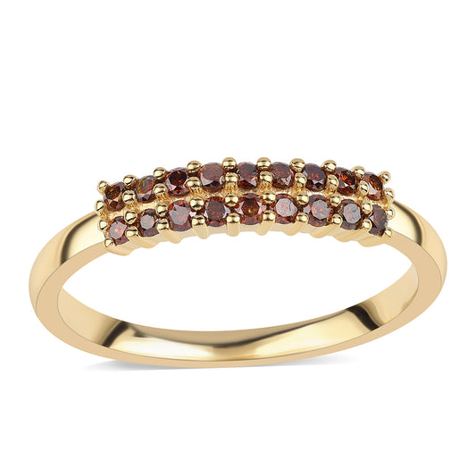 Anillo de Plata Bañada en Oro con Diamante Rojo