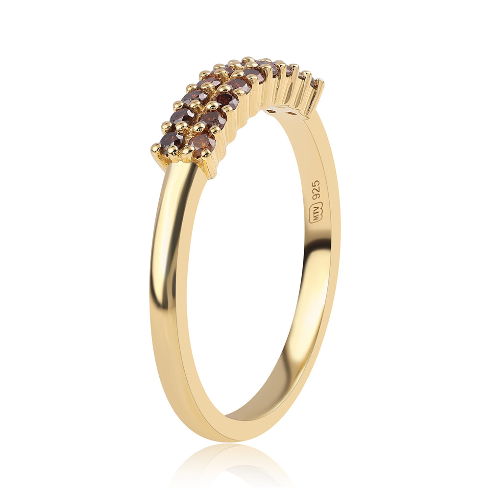 Anillo de Plata Bañada en Oro con Diamante Rojo 2 