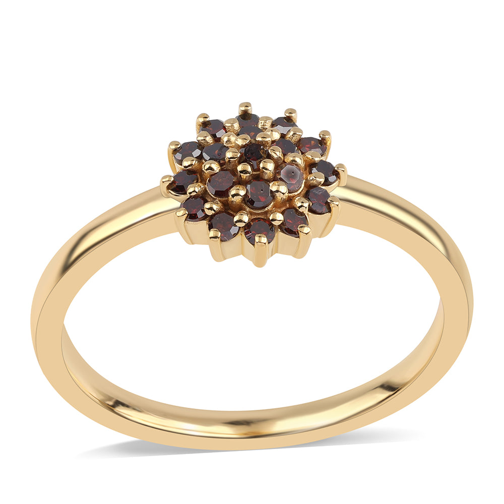 Anillo de Plata Bañada en Oro con Diamante Rojo 1 