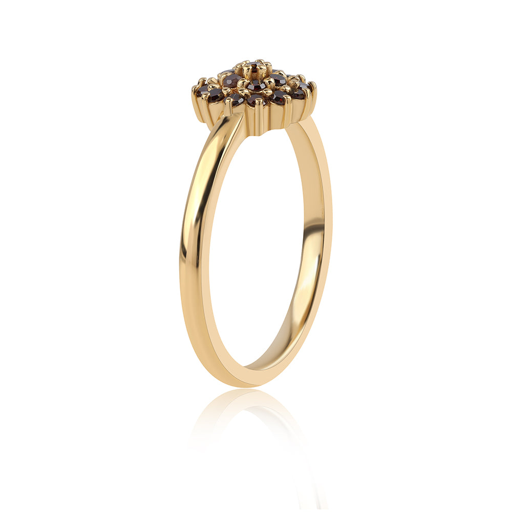 Anillo de Plata Bañada en Oro con Diamante Rojo