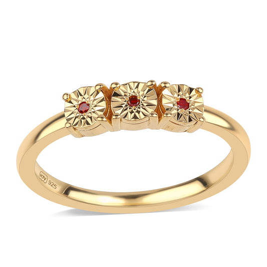 Anillo de Plata Bañada en Oro con Diamante Rojo