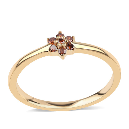 Anillo de Plata Bañada en Oro con Diamante Rojo