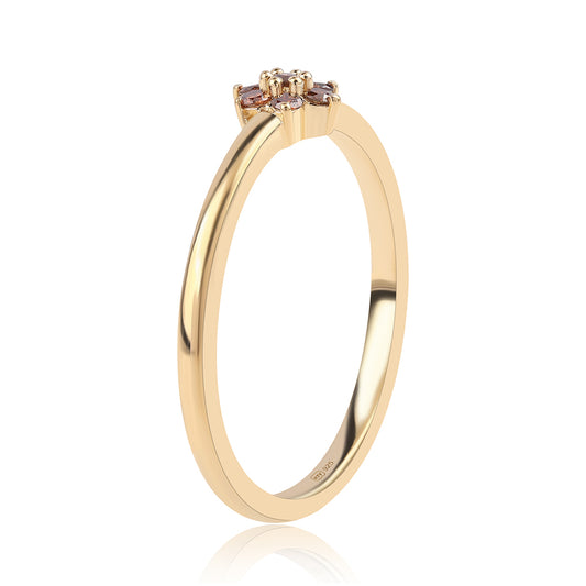 Anillo de Plata Bañada en Oro con Diamante Rojo