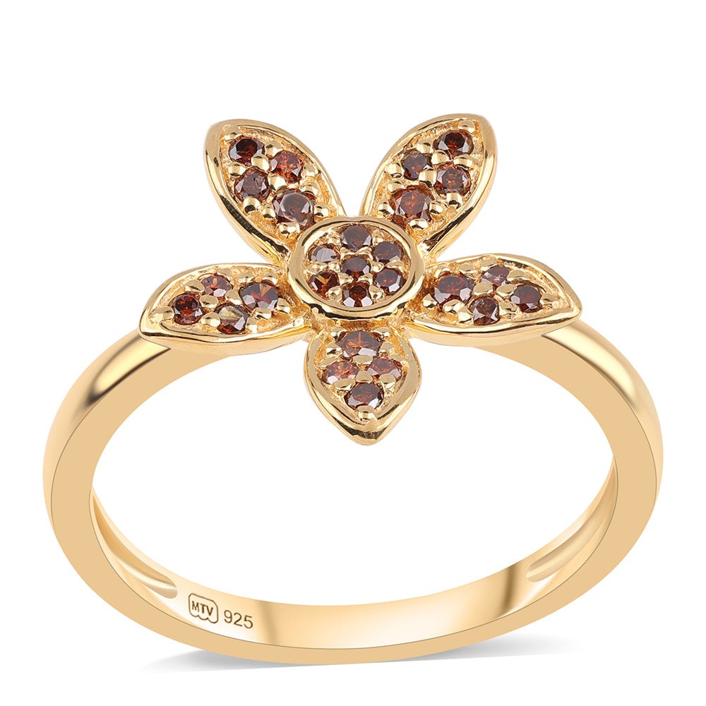 Anillo de Plata Bañada en Oro con Diamante Rojo 1 