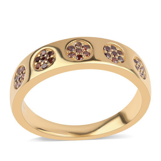 Anillo de Plata Bañada en Oro con Diamante Rojo