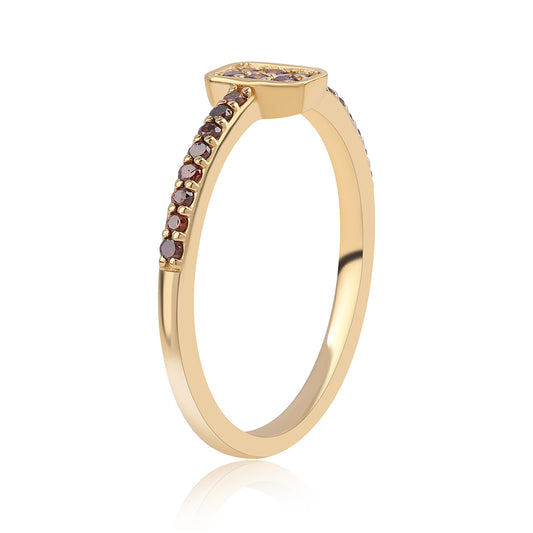 Anillo de Plata Bañada en Oro con Diamante Rojo