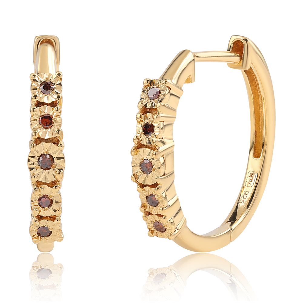 Pendientes de Plata Bañada en Oro con Diamante Rojo