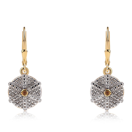 Pendientes de Plata Bañada en Oro con Diamante Rojo y Diamante blanco