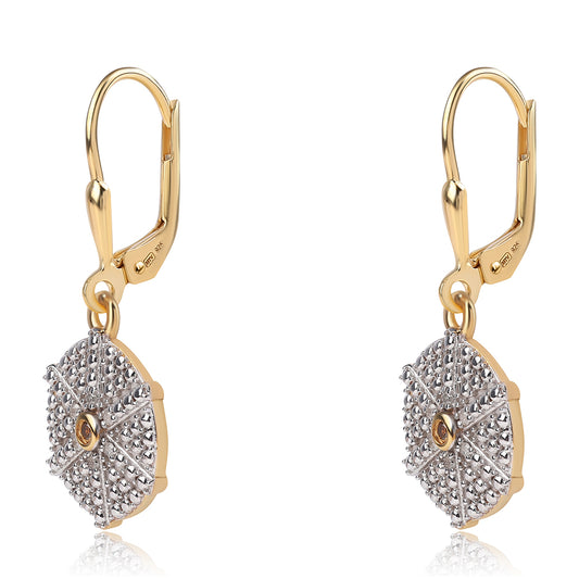 Pendientes de Plata Bañada en Oro con Diamante Rojo y Diamante blanco