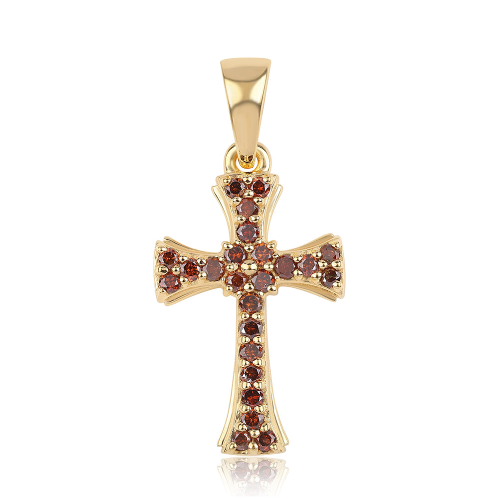 Cruz Colgante de Plata Bañada en Oro con Diamante Rojo 1 