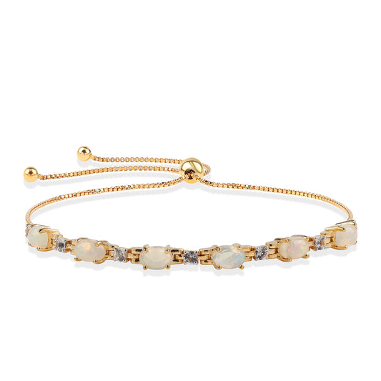 Pulsera de Plata Bañada en Oro con Ópalo Etíope de Lega Dembi y Topacio Blanco