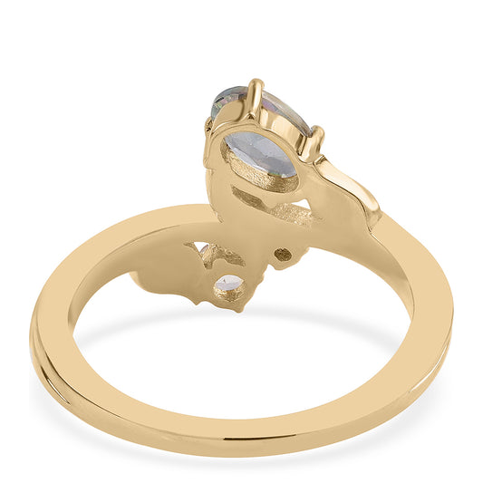 Anillo de Plata Bañada en Oro con Topacio Místico y Topacio Blanco