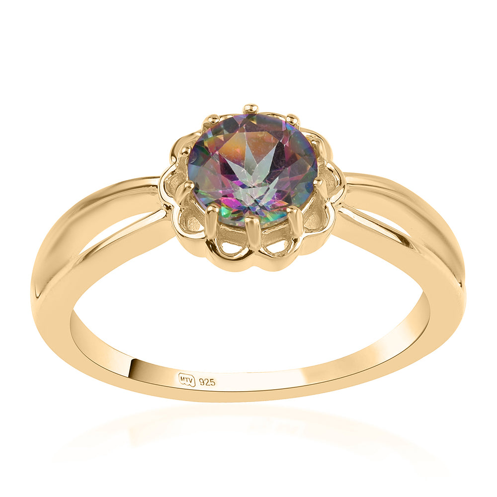 Anillo de Plata Bañada en Oro con Topacio Místico 1 