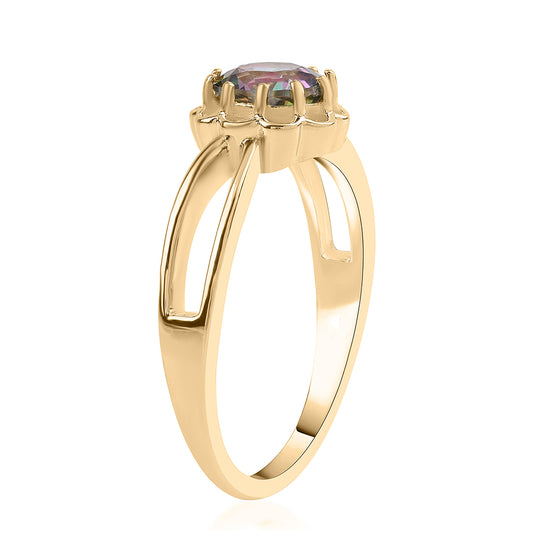 Anillo de Plata Bañada en Oro con Topacio Místico