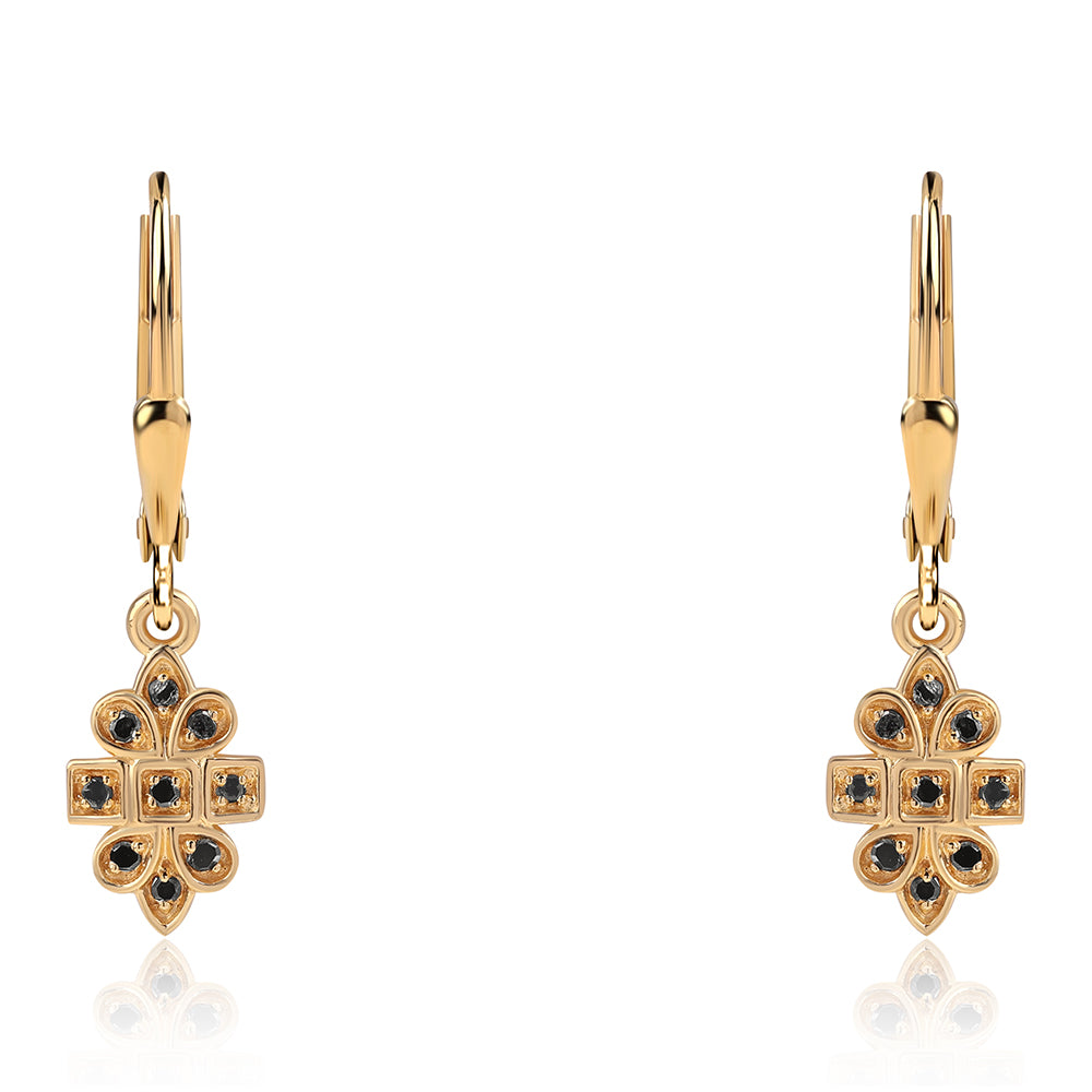 Pendientes de Plata Bañada en Oro con Diamante Negro