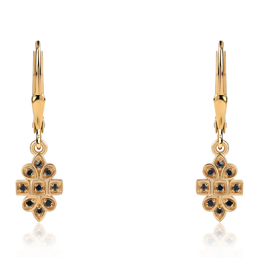 Pendientes de Plata Bañada en Oro con Diamante Negro