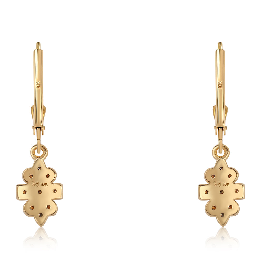 Pendientes de Plata Bañada en Oro con Diamante Negro