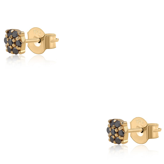 Pendientes de Plata Bañada en Oro con Diamante Negro