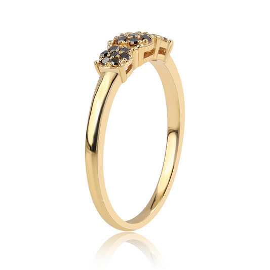 Anillo de Plata Bañada en Oro con Diamante Negro
