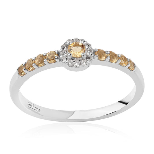 Anillo de Plata con AA Citrino de Brasil y Topacio Blanco
