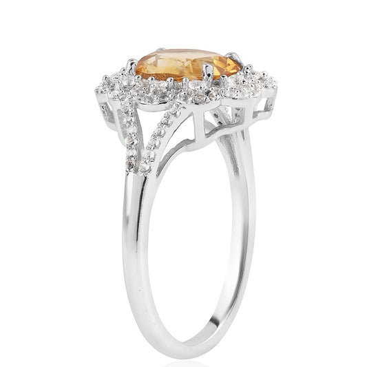 Anillo de Plata con AA Citrino de Brasil y Topacio Blanco