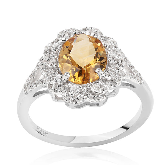 Anillo de Plata con AA Citrino de Brasil y Topacio Blanco