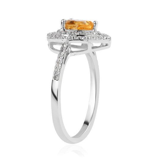 Anillo de Plata con AA Citrino de Brasil y Topacio Blanco