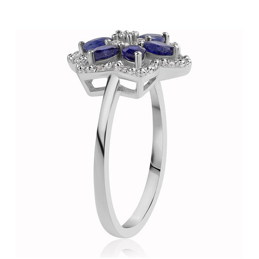 Anillo de Plata con Zafiro Azul Australiano y Topacio Blanco