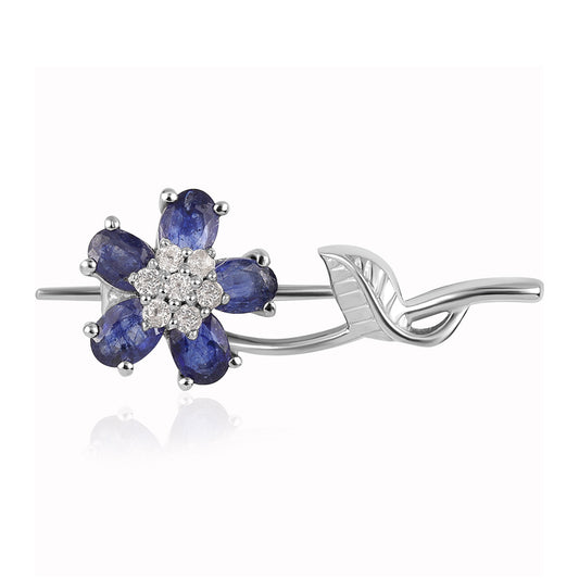 Broche de Plata con Zafiro Azul Australiano y Topacio Blanco