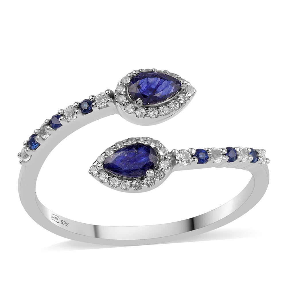 Anillo de Plata con Zafiro Azul Australiano y Topacio Blanco