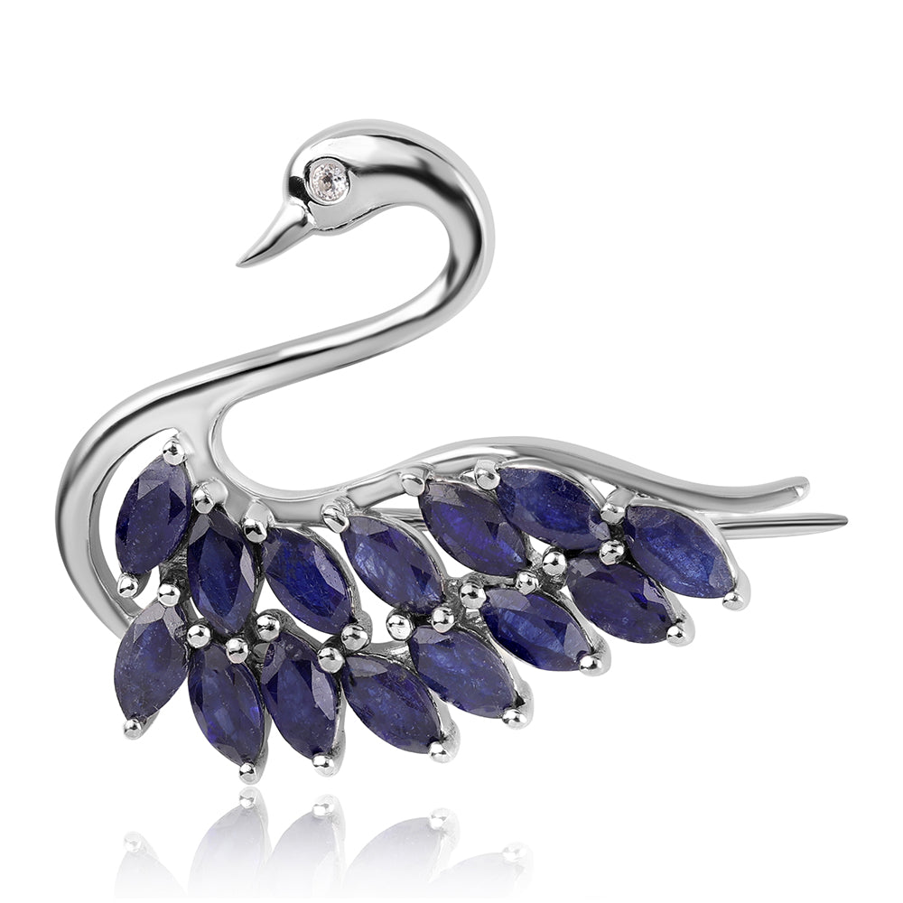 Broche de Plata con Zafiro Azul Australiano y Topacio Blanco 1 
