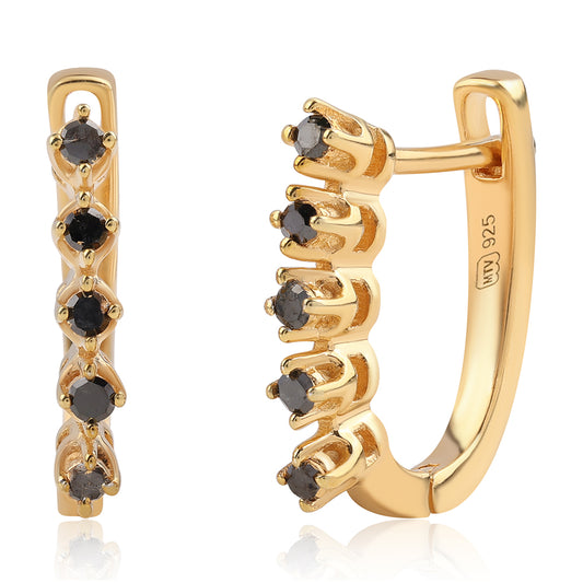 Pendientes de Plata Bañada en Oro con Diamante Negro