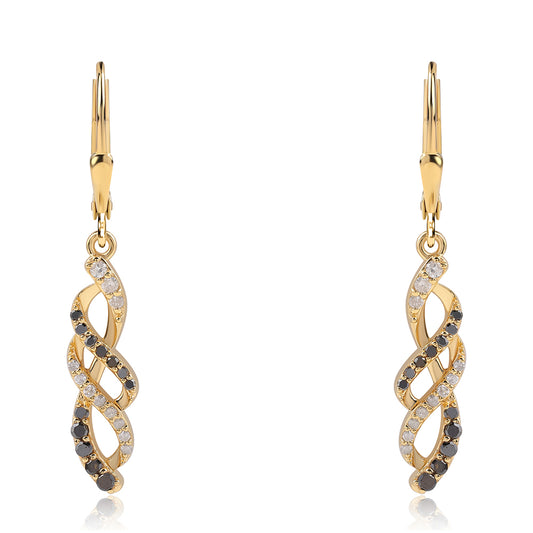 Pendientes de Plata Bañada en Oro con Diamante Negro y Diamante blanco