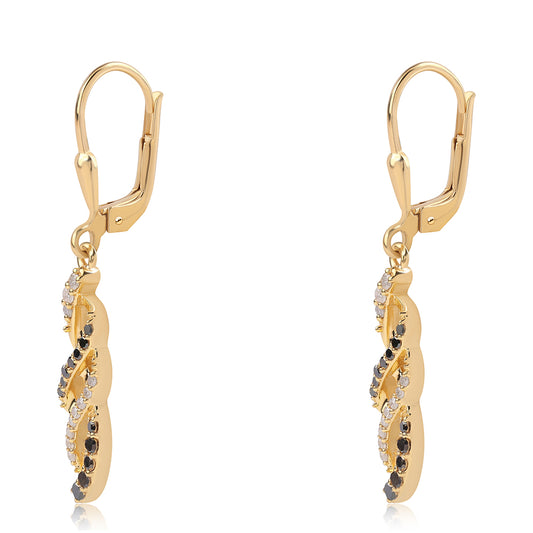 Pendientes de Plata Bañada en Oro con Diamante Negro y Diamante blanco