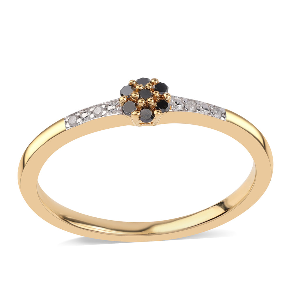 Anillo de Plata Bañada en Oro con Diamante Negro y Diamante blanco 1 