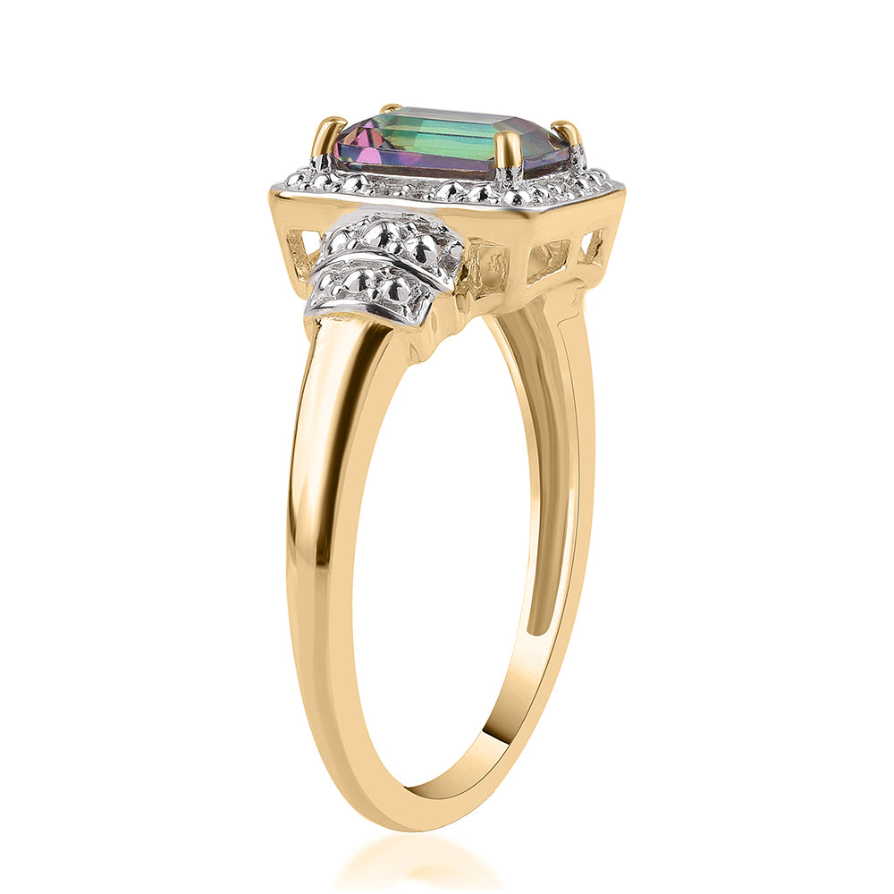 Anillo de Plata Bañada en Oro con Topacio Místico y Topacio Blanco 2 