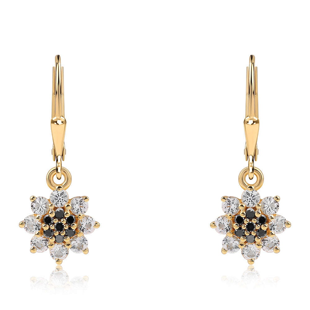 Pendientes de Plata Bañada en Oro con Diamante Negro y Topacio Blanco 2 