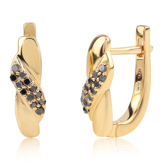 Pendientes de Plata Bañada en Oro con Diamante Negro
