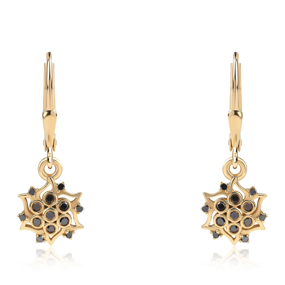 Pendientes de Plata Bañada en Oro con Diamante Negro 2 