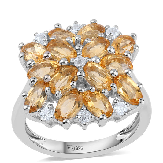 Anillo de Plata con AA Citrino de Brasil y Topacio Blanco