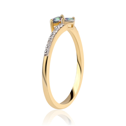 Anillo de Plata Bañada en Oro con Topacio Místico y Topacio Blanco