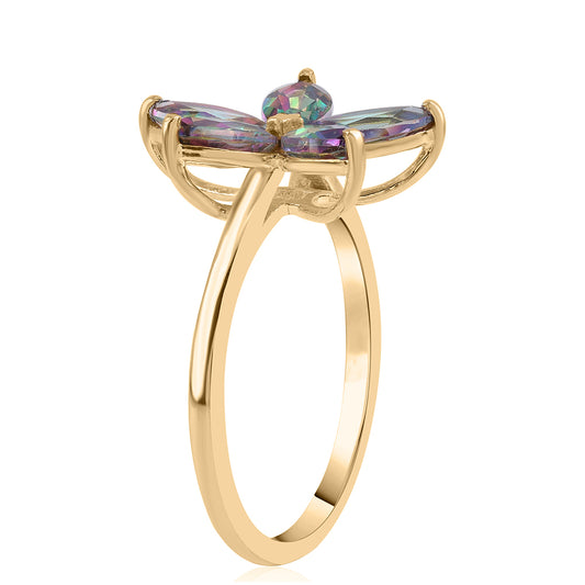 Anillo de Plata Bañada en Oro con Topacio Místico