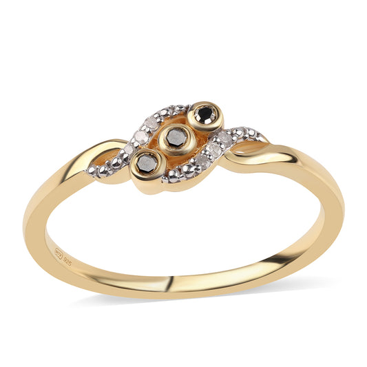 Anillo de Plata Bañada en Oro con Diamante Negro