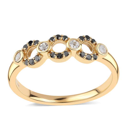 Anillo de Plata Bañada en Oro con Diamante Negro y Topacio Blanco