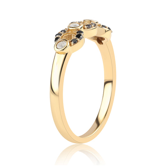 Anillo de Plata Bañada en Oro con Diamante Negro y Topacio Blanco
