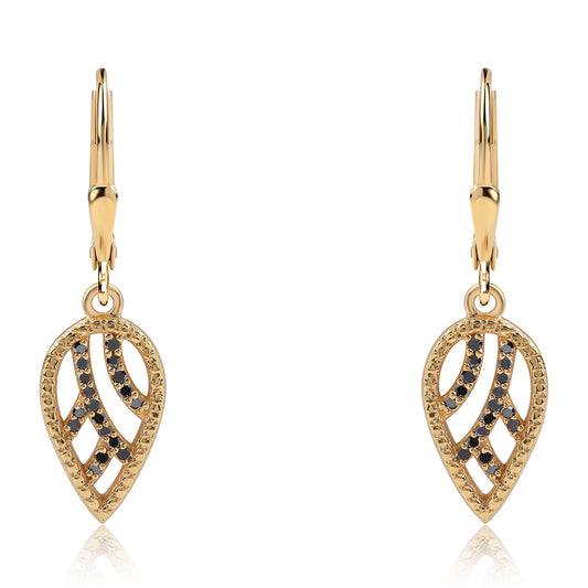 Pendientes de Plata Bañada en Oro con Diamante Negro