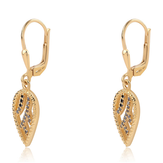 Pendientes de Plata Bañada en Oro con Diamante Negro