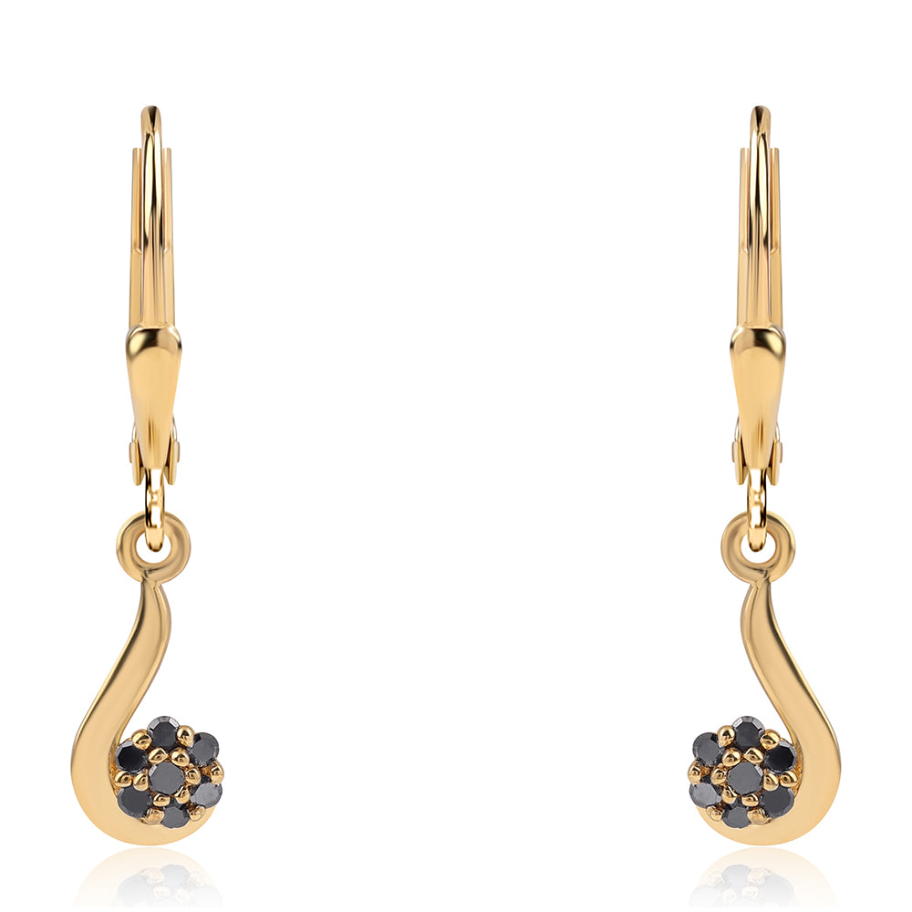 Pendientes de Plata Bañada en Oro con Diamante Negro 2 